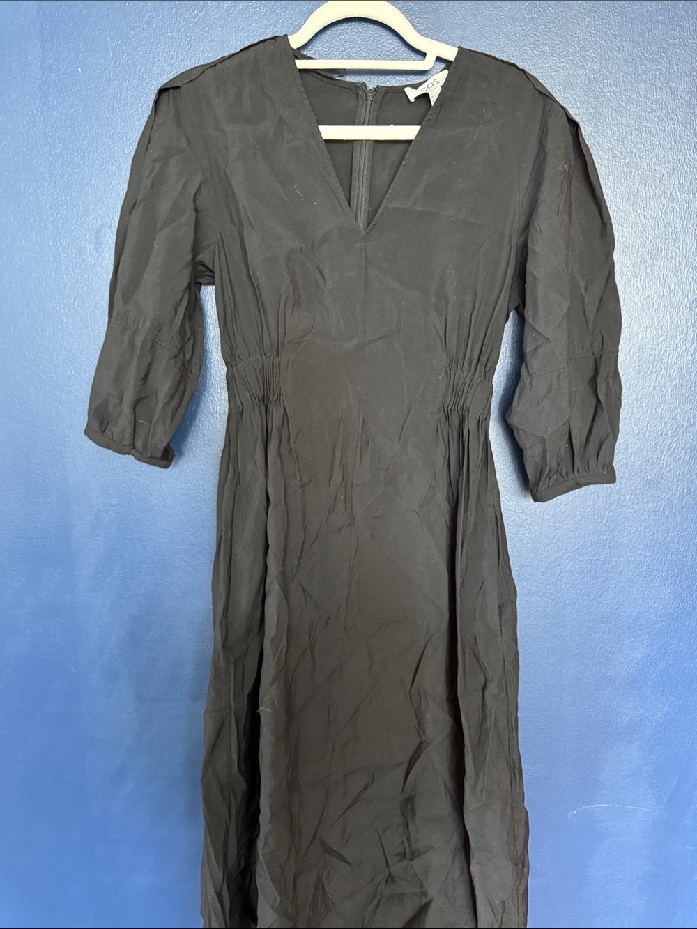 COS Black V-Neck Long Sleeve Midi Dress